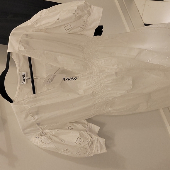 Ganni white cinched waist dress brand new with tags - Picture 2 of 4